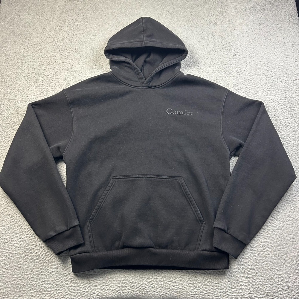 COMFRT Hoodie Unisex Black Signature Lounge Fleece Pullover Oversized Large